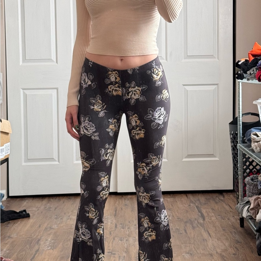 Floral Print Suede Women's Pants